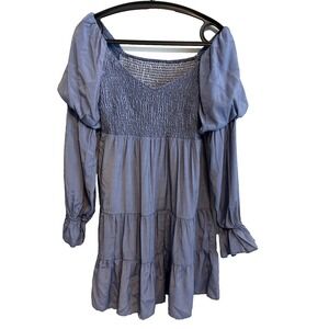 Babydoll Milkmaid Mini Dress Blue Long Sleeve Size L Fairy Festival Dainty